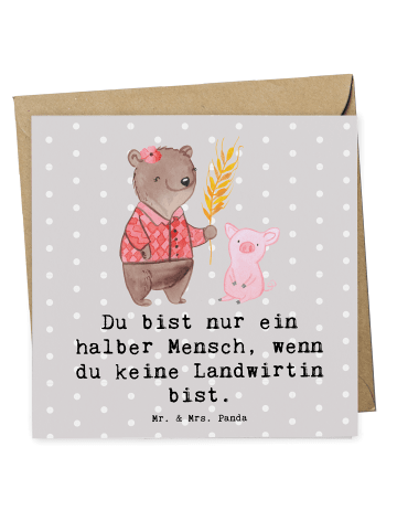 Mr. & Mrs. Panda Deluxe Karte Landwirtin Herz mit Spruch in Grau Pastell