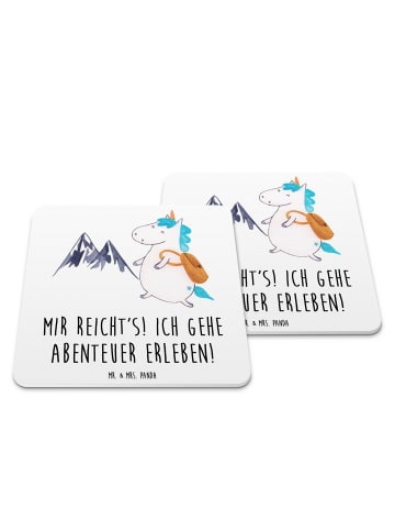 Mr. & Mrs. Panda Glasuntersetzer Einhorn Bergsteiger mit Spruch in Weiß