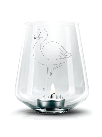 Mr. & Mrs. Panda Gravur Windlicht Flamingo Classic ohne Spruch in Transparent