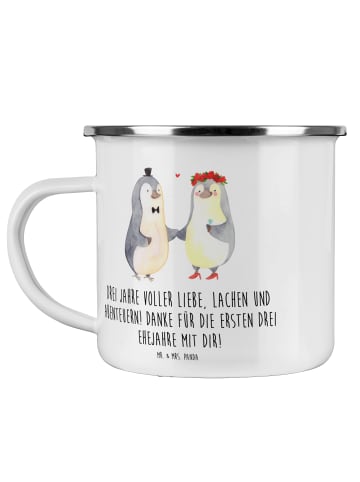 Mr. & Mrs. Panda Camping Emaille Tasse 3. Hochzeitstag Lederhoch... in Transparent
