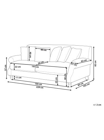 Beliani 3-Sitzer Sofa EIKE in Weiß/Dunkler Holzfarbton - (W) 229 x (H) 82 x (L) 102 cm