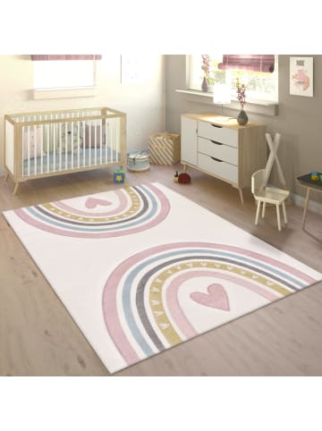 KADIMA DESIGN Kinderteppich Regenbogen mit Herz Kinderzimmer in Pink