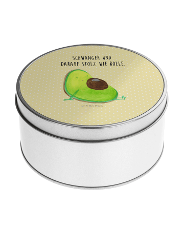Mr. & Mrs. Panda Blechdose rund Avocado Schwangerschaft mit Spruch in Gelb Pastell