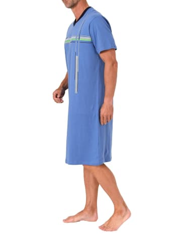 NORMANN Kurzarm Nachthemd Frontprint in blau