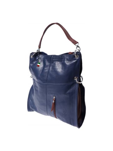 Florence Florence Schultertasche, Beuteltasche Leder blau, braun ca. 37cm breit