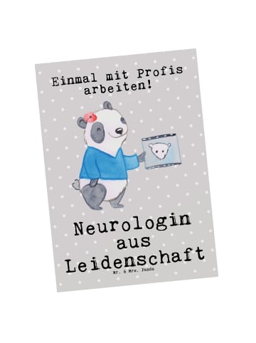 Mr. & Mrs. Panda Postkarte Neurologin Leidenschaft mit Spruch in Grau Pastell