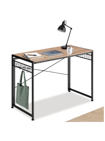 tectake Schreibtisch Paterson 102 x 51 x 77 cm, Industrial Holz hell, Eiche Sonoma