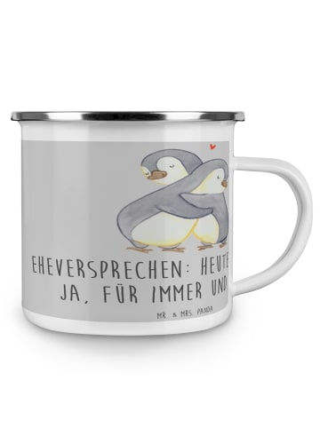 Mr. & Mrs. Panda Camping Emaille Tasse Eheversprechen für immer ... in Heather Grey