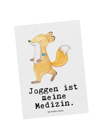 Mr. & Mrs. Panda Postkarte Fuchs Joggen mit Spruch in Weiß