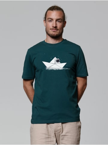 wat? Apparel T-Shirt Astronaut in paper boat in Dunkelgrün