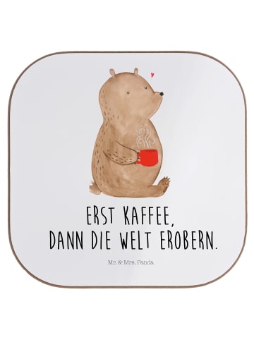 Mr. & Mrs. Panda Untersetzer Glas Bär Kaffee mit Spruch in Weiß