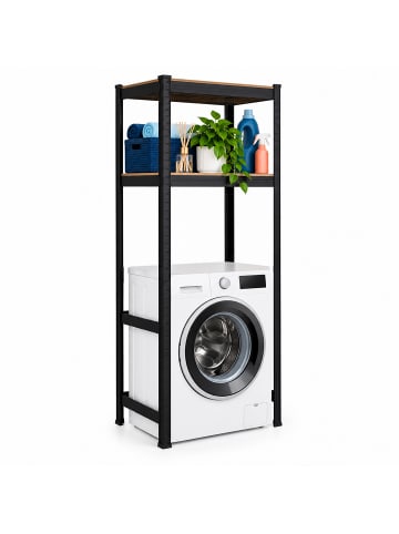 relaxdays Waschmaschinenregal in Schwarz/ Braun - (B)70 x (H)150 x (T)40 cm