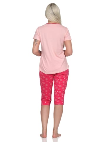 NORMANN kurzarm Schlafanzug Capri Pyjama Eulen "Nachteule" in rosa