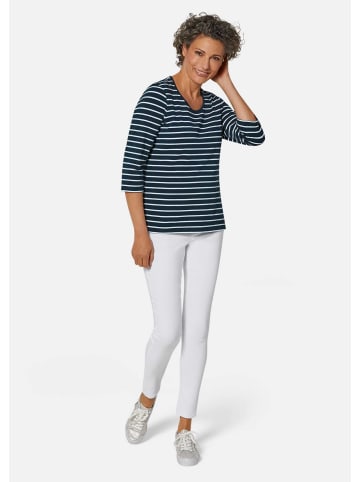 GOLDNER Kurzgröße: Buntgewirktes Ringelshirt in marine / weiß / geringelt