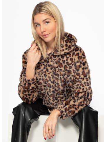 SASSYCLASSY Oversize Teddy Hoodie in Leo-Print in Braun