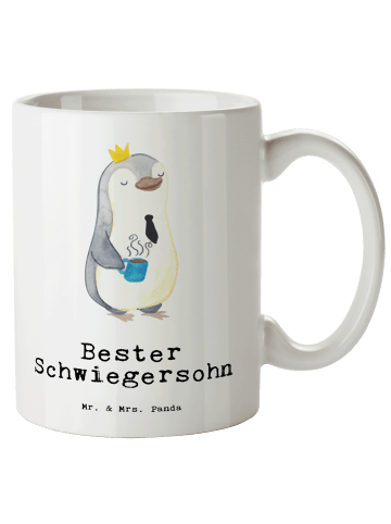 Mr. & Mrs. Panda Kaffeebecher Pinguin Bester Schwiegersohn mit S... in Weiß