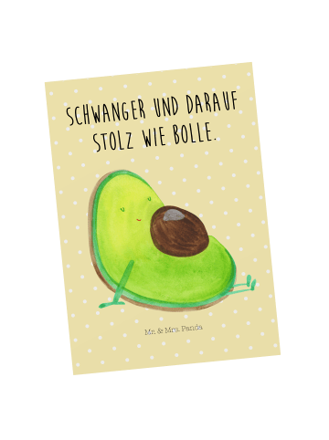 Mr. & Mrs. Panda Grußkarte Avocado Schwangerschaft mit Spruch in Gelb Pastell