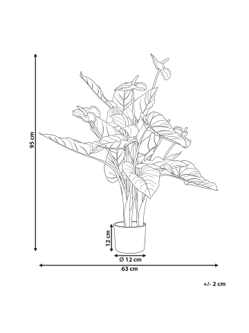 Beliani Kunstpflanze ANTHURIUM in Grün/Rot - (W) 63 x (H) 95 x (L) 63 cm