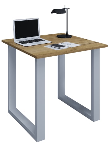 VCM Holz Schreibtisch Bürotisch Computertisch Lona U in Silber / Honig-Eiche
