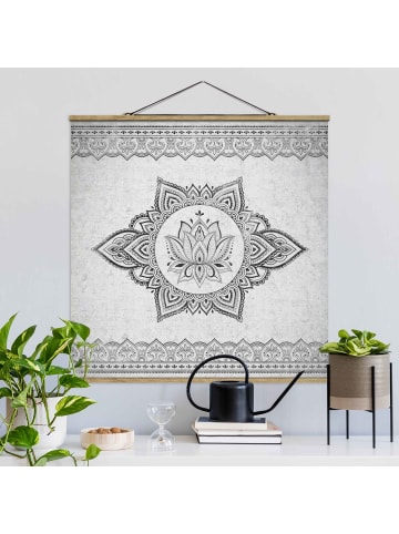 WALLART Stoffbild mit Posterleisten - Mandala Lotus Betonoptik in Grau