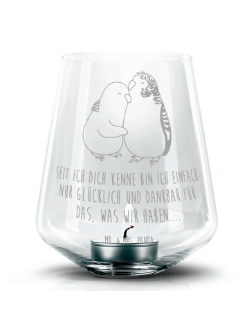 Mr. & Mrs. Panda Glas Windlicht Wellensittich Liebe mit Spruch in Transparent