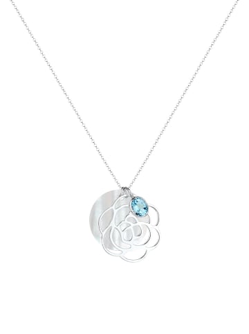 Elli Halskette 925 Sterling Silber Blume, Perlmuttscheibe in Hellblau