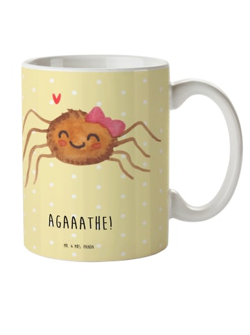 Mr. & Mrs. Panda Tasse Spinne Agathe Freude mit Spruch in Gelb Pastell