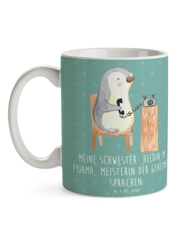 Mr. & Mrs. Panda Teetasse Schwester Heldin mit Spruch in Meeresbrise