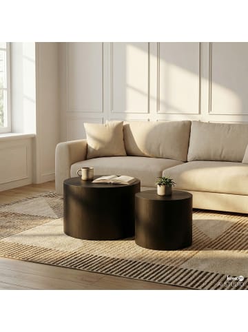 home24 home24 Beistelltisch als 2er-Set aus Holzwerkstoff im skandinavischen Stil in Esche Schwarz