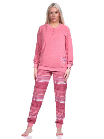 NORMANN Frottee Schlafanzug langarm Bündchen Hose gestreift - 75878 in altrose