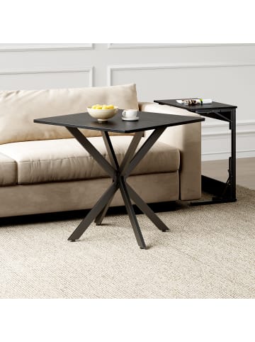 ABRIHOME Beistelltisch in Schwarz Matt mit X Gestell Metall 80x80x75 cm für Wohnzimmer