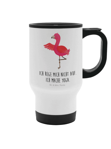 Mr. & Mrs. Panda Thermobecher Flamingo Yoga mit Spruch in Weiß