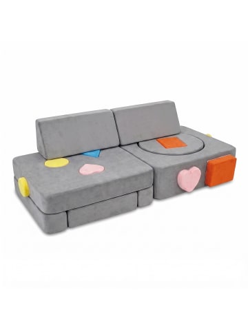 relaxdays 18tlg. Kinder-Spielsofa Set "Velours" in Grau - (B)130 x (H)40 x (T)65 cm