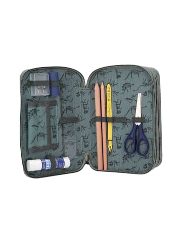 Depesche 3-Fach Federtasche BITE inkl. Stifte Dino World 20 x 13 x 7,5 cm grau-grün in grau-grün