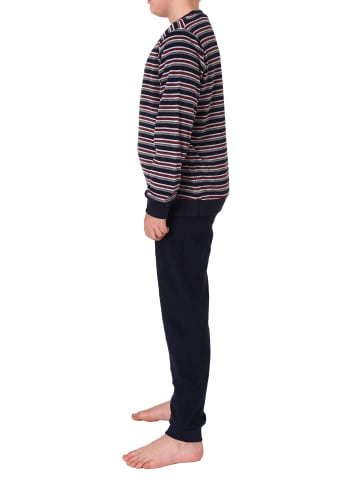 NORMANN Frottee Schlafanzug Pyjama langarm Bündchen Streifen - 77011 in marine