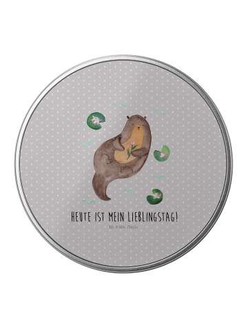 Mr. & Mrs. Panda Keksdose Otter Seerose mit Spruch in Grau Pastell