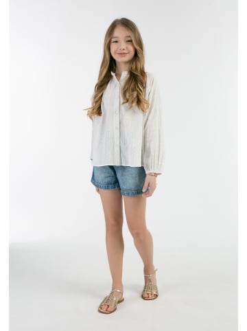IZIA Mädchen Bluse in Wollweiss Mit Silber Streifen Und Punkten
