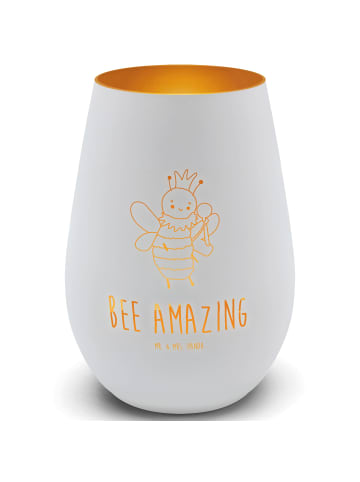 Mr. & Mrs. Panda Windlicht Glas Biene König mit Spruch in Weiß