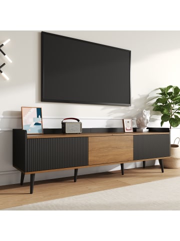 ABRIHOME TV Schrank 160 cm Dreitüriger Unterschrank Schwarz
