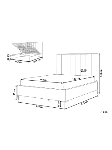 Beliani Doppelbett SEZANNE in Weiß/Schwarz - (W) 150 x (H) 142 x (L) 215 cm