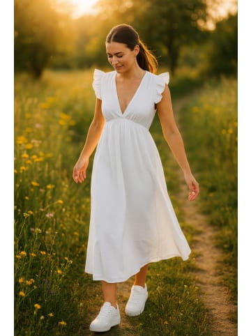 Reichstadt Damen Relaxed Fit Sommerkleid Musselin in White