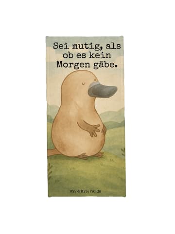 Mr. & Mrs. Panda Badehandtuch Schnabeltier Mut Design mit Spruch in Weiß