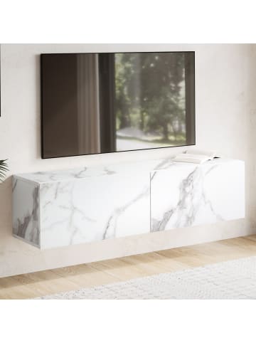KADIMA DESIGN Lowboard Hängend Marmor-Optik 120x30x30 cm TV-Schrank, Design in Weiß