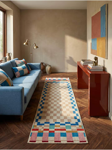 KADIMA DESIGN Teppich Wolle DAHLIA Geometrisch Wohnzimmer Modern Karo Wohnlich in Multi