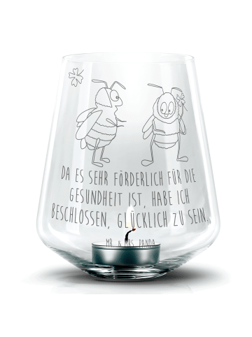 Mr. & Mrs. Panda Glas Windlicht Hummeln Kleeblatt mit Spruch in Transparent