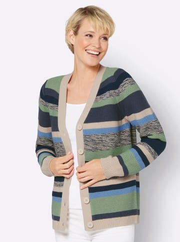 Sieh an! Strickjacke in sand-rauchblau-geringelt