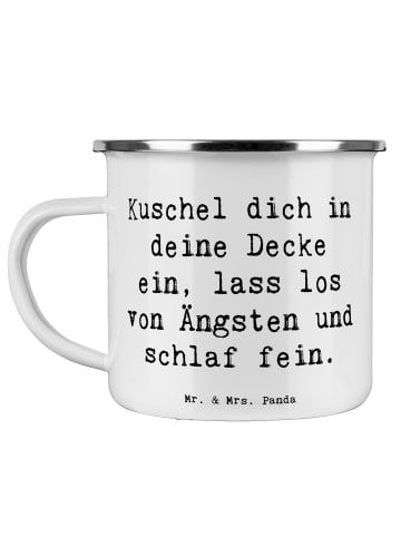 Mr. & Mrs. Panda Emaille Tasse Spruch Alleine schlafen lernen mi... in Weiß