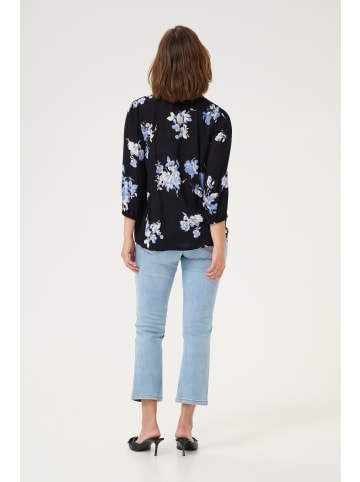 Kaffe Langarm-Bluse KAedita in Black / Blue Flower Print