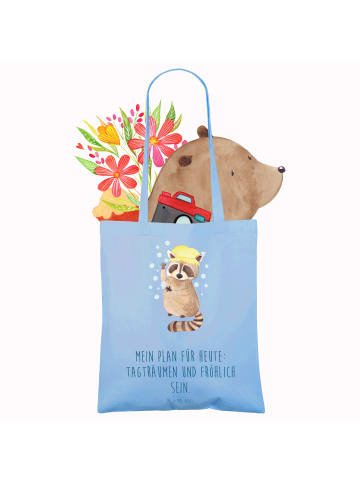 Mr. & Mrs. Panda Umhängetasche Waschbär mit Spruch in Sky Blue