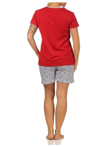 NORMANN Shorty kurzarm Schlafanzug Pyjama Hose gestreift - 66267 in rot